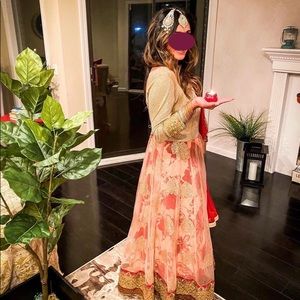 Indian Pakistani glamorous gold floral anarkali dress